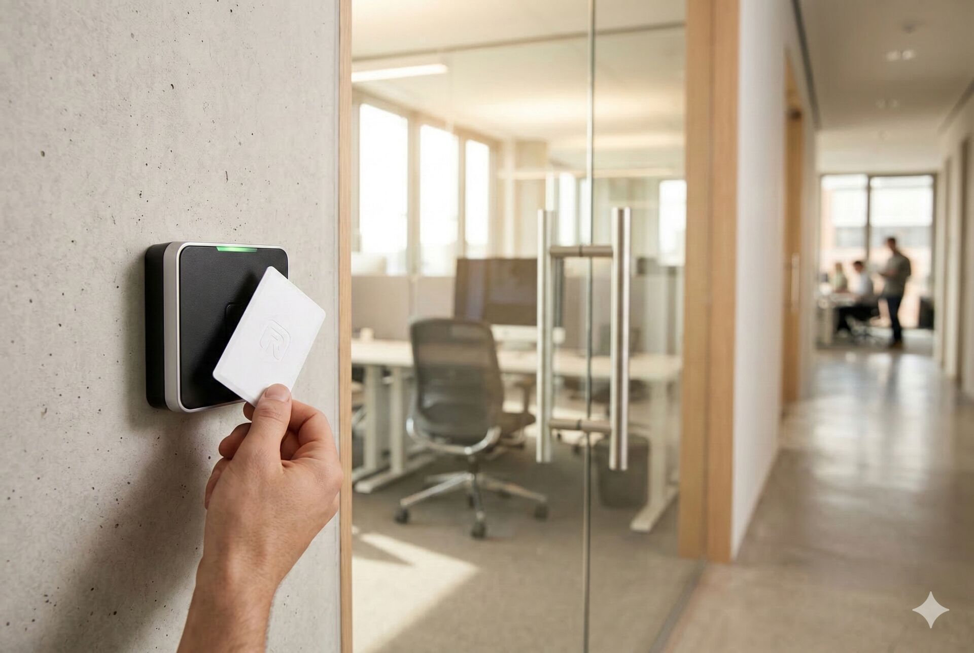 Commercial card access control reader installed by Riowell Security