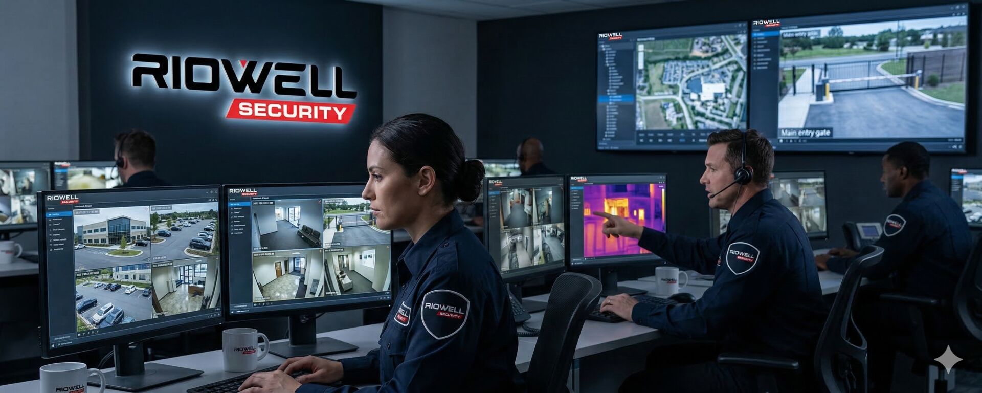 Riowell Security monitoring centre — operators watching live camera feeds