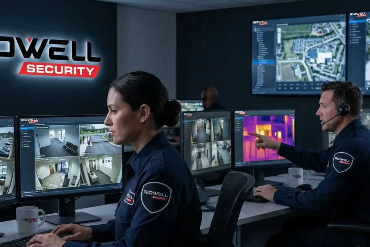 Riowell Security monitoring centre — operators watching live camera feeds