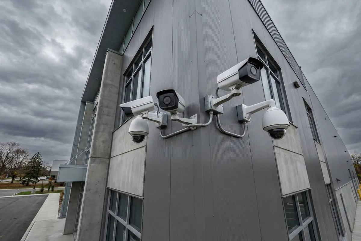 4K commercial security cameras installed by Riowell on a commercial property